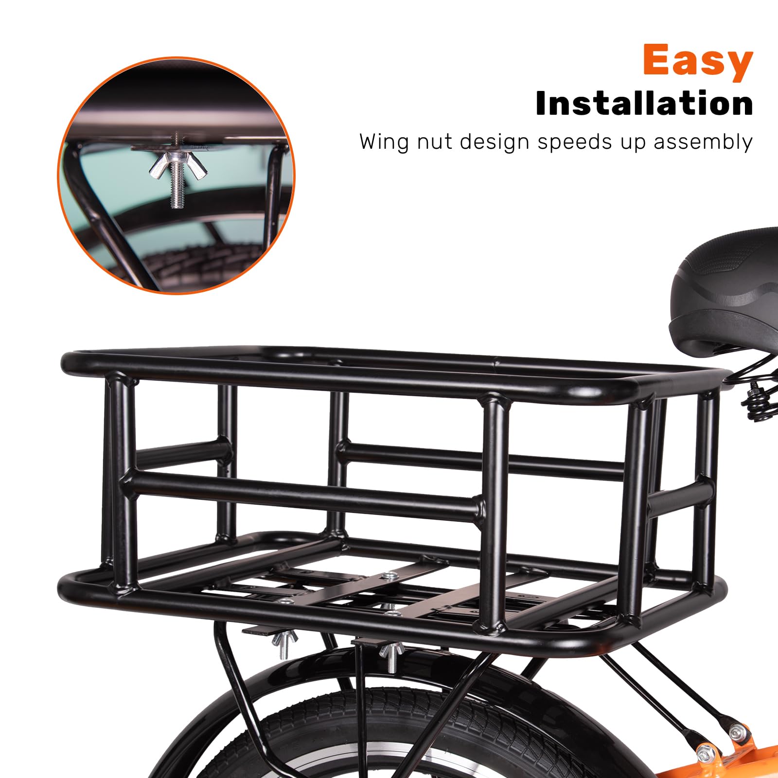 Super-stabiler E-Bike Hinterradkorb Aus Stahl – XL 42x32x15 Cm, Inkl. Netz & Wasserdichter Plane, Bis 50 Kg