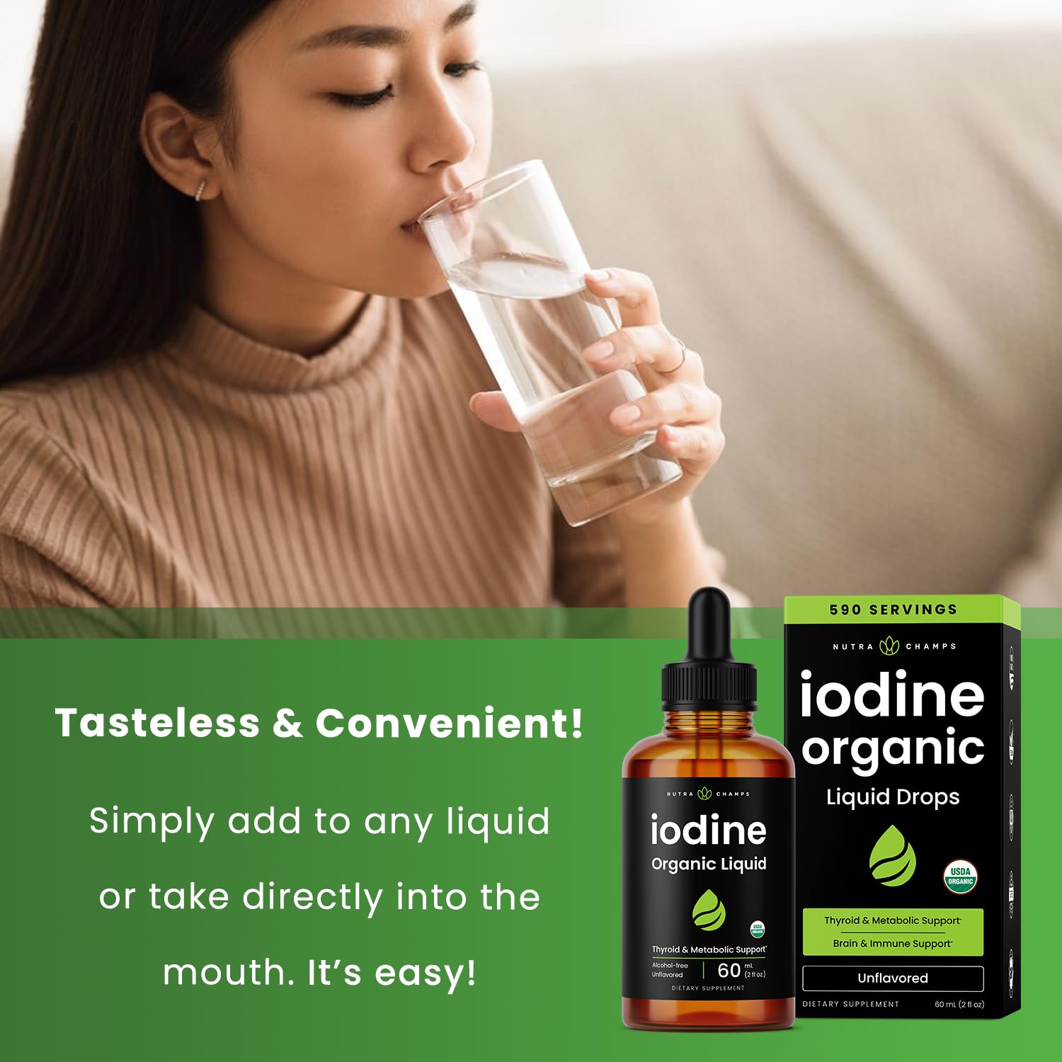 Organic Iodine Liquid Drops - 250 mcg Iodine Supplement for Women & Men - Potassium Iodide Solution 250 mcg - 590 Servings - Thyroid, Hormone & Metabolic Support - Non-GMO, Vegan — Amazon image 4