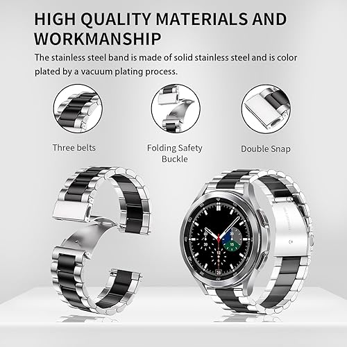 Vista 37 de GOLDTOLUCK Stainless Steel Band Compatible with Samsung Galaxy Watch 8 7 6 5 4 Classic FE Pro 40mm 44mm 46mm 43mm 47mm 45mm 42mm 20mm Men Women Negro