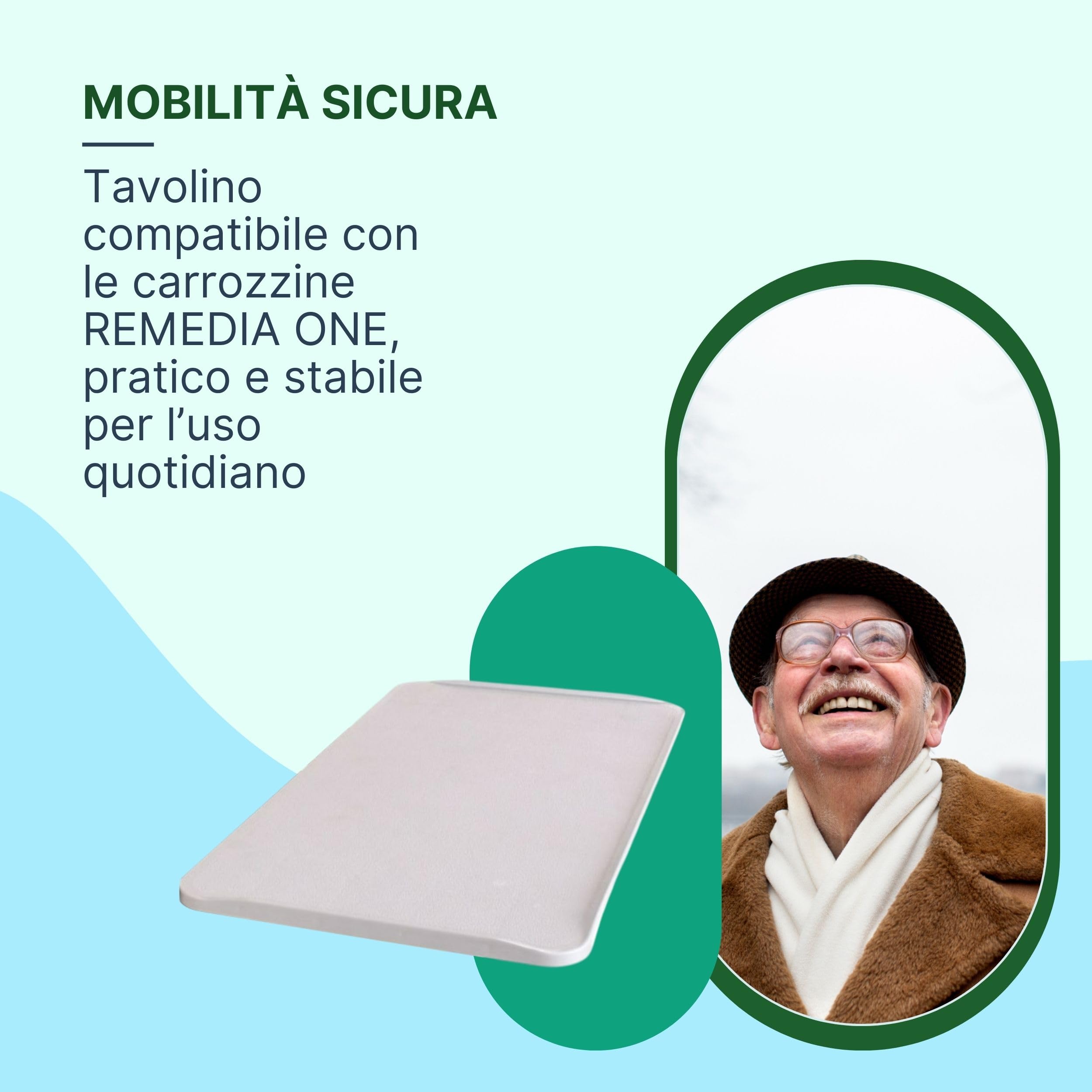 Tavolino per Sedia a Rotelle Lineare, 55x32 cm | Vassoio Rimovibile per Carrozzina per Disabili, Superficie Lineare