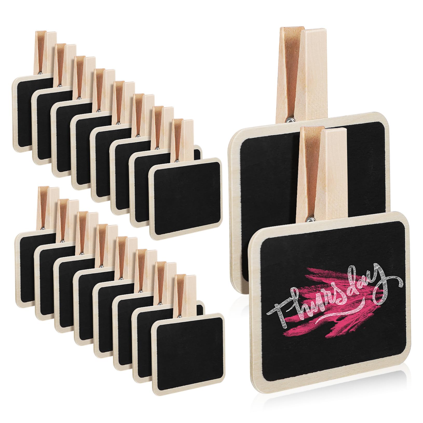 SHINEOFI 20 piccole clip da lavagna, piccole etichette da appendere con clip, etichetta alimentare su lavagne, con supporto, cartellini per prezzi, cartoni animati, mini clip di chiusura in legno