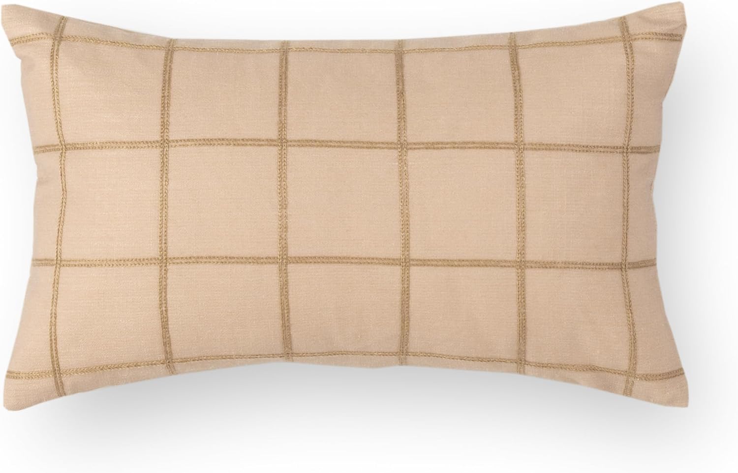 Crumbs Home Modern Farmhouse Fall Linen Indoor Outdoor Lumbar Pillow Cover Only, 12"x20" Water Repellent for Patio, Backyard, Couch, Ivory Cream Plaid