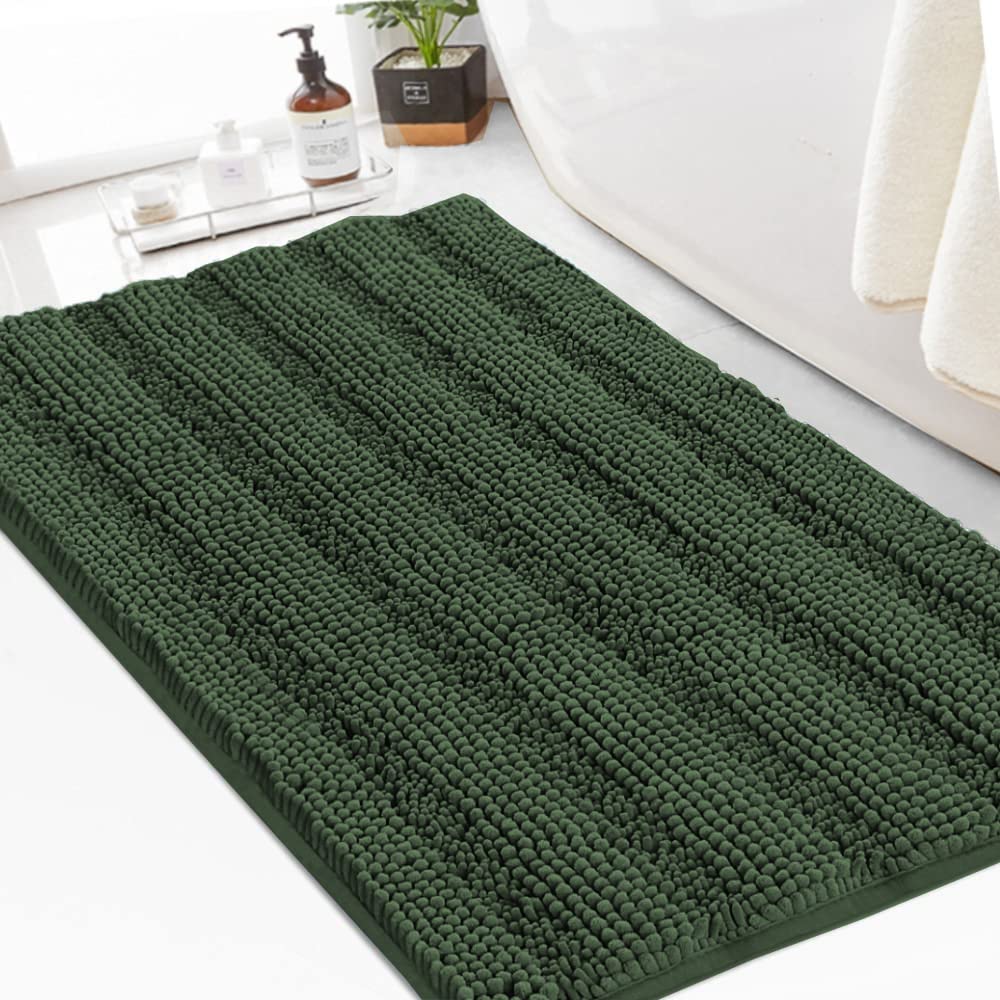 Turquoize Chenille Shaggy Non Slip Bronze Green Bath Rug Non Slip 24x36 Extra Soft Absorbent