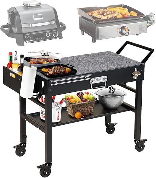 Portable Outdoor Grill Cart, Folding Grill Table with Wheels,Solid and Stable,31"x 17" Large Space Grill Stand for The Blackstone Griddle Stand 17"/ 22",Ninja Woodfire stand