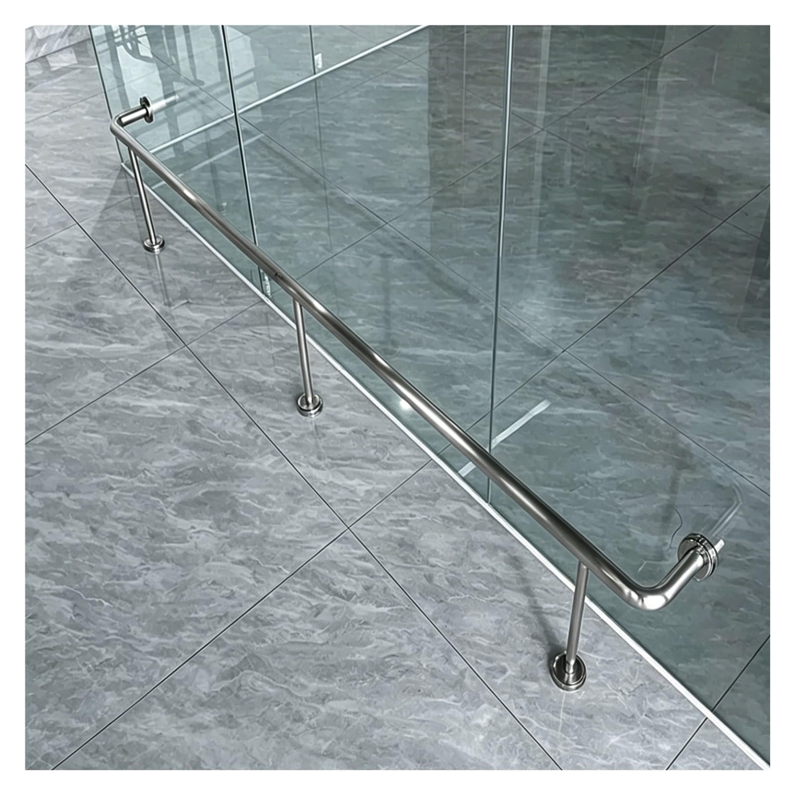 ZJKXJH Floor Mount Bar Foot Rail Kit, Glass/Wood/Concrete Bar Foot Railing with Brackets, Stainless Steel Footrest Rod for Kitchens/Offices/Studios(Silver,4.0'/121.9cm)