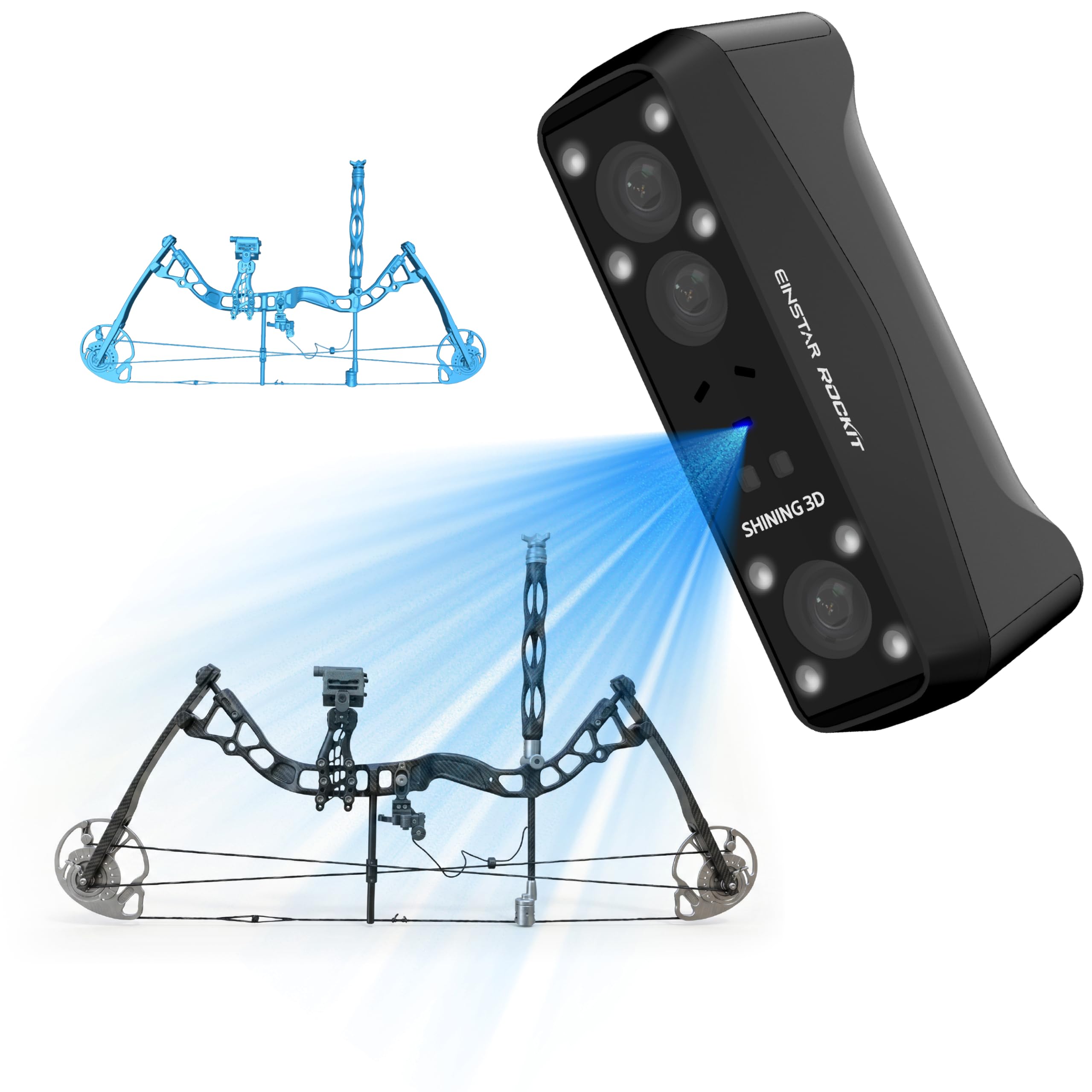 EINSTAR Rockit 3D-Scanner, Kabelloses Scannen WIFI6, 90 FPS, Marker-frei Scannen, 7+38 Blaulaser + NIR, Vollfarbe, geeignet für CAD/3D-Druck