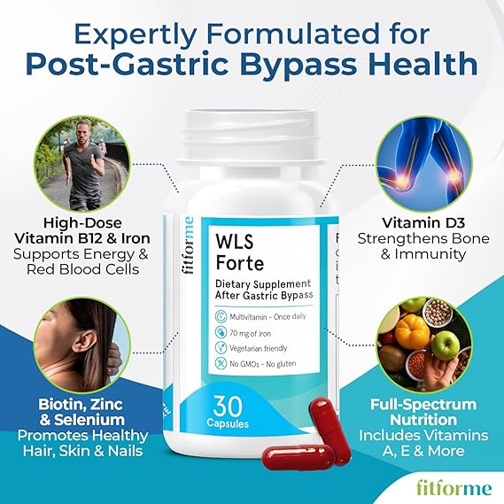 FitForMe Bariatric Multivitamins with Iron After Gastric Bypass - One a Day WLS Forte Capsule - 90 Days Supply of Vitamins & Minerals, Scientifically Proven