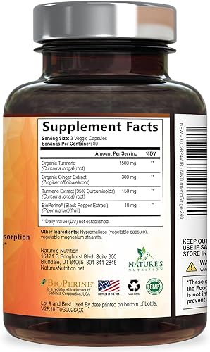 Miniatura 9 de Cúrcuma Curcumina con BioPerine & Jengibre 95% Curcuminoides 1950mg – Pimienta Negra para Absorción, Hecho en Estados Unidos, apoyo inmunológico
