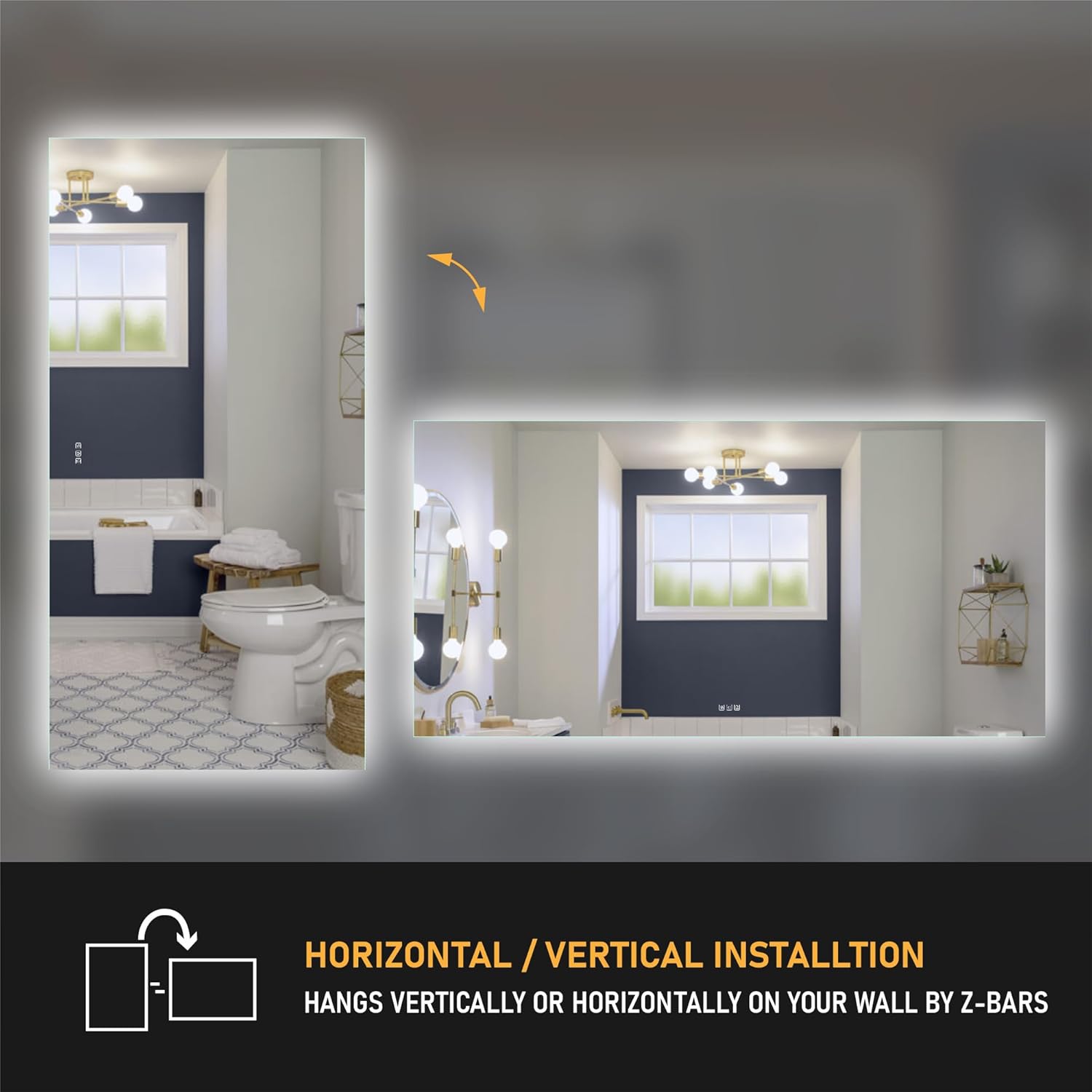 WELLFOR LED Backlit Bathroom Vanity Mirror, 55 x 32 Inch Backlit Mirror with Lights, Anti-Fog Dimmable Wall Mounted Backlights Mirror (Vertical/Horizontal)