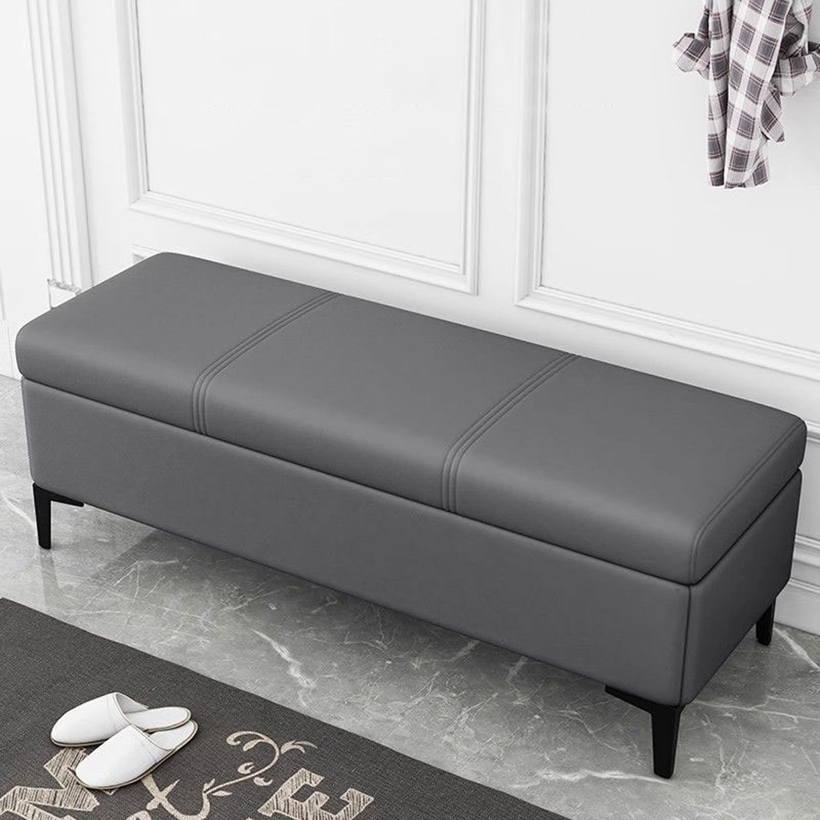 Tabouret de rangement banc coffre avec assise rembourrée pour salon