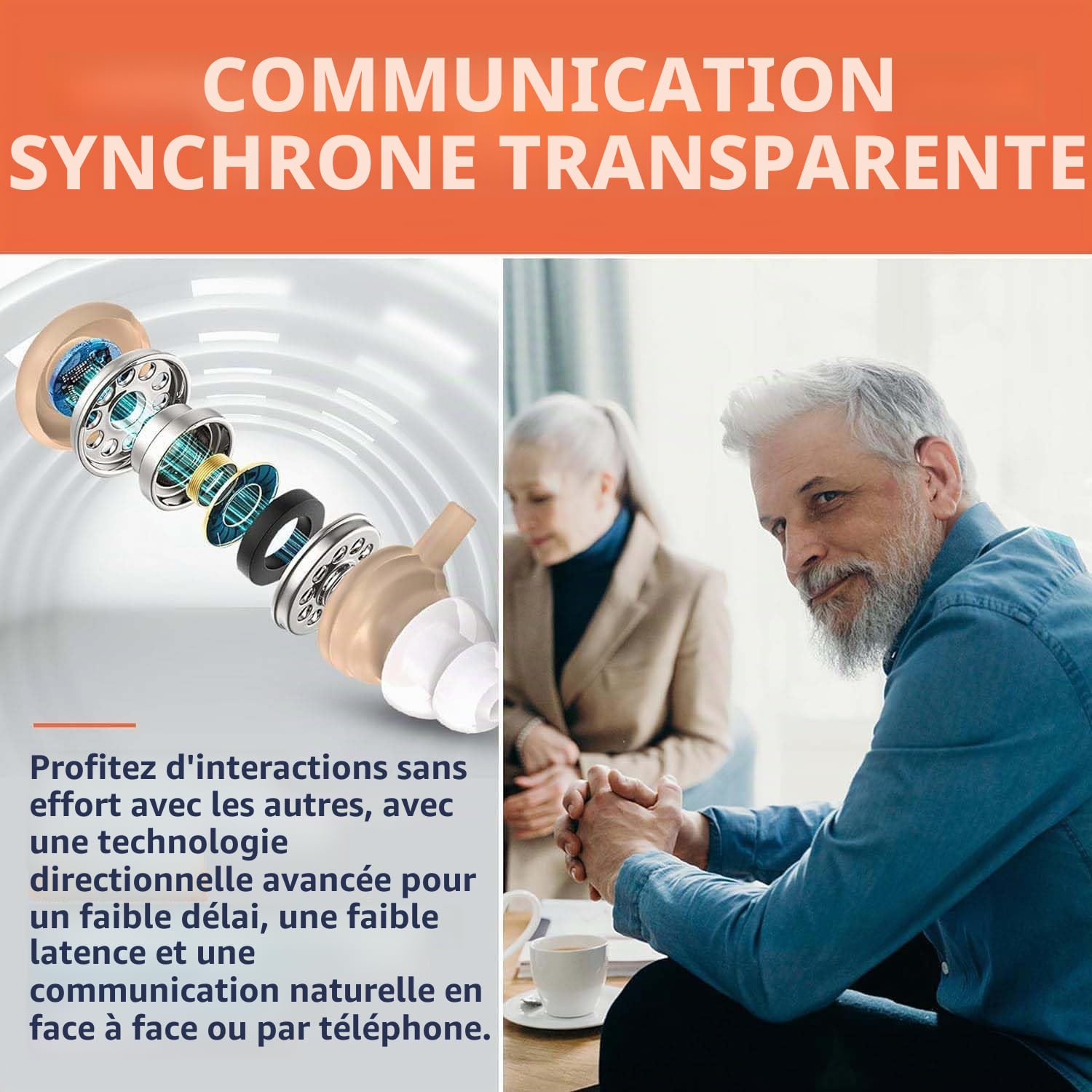 Bouchon d'oreille pour seniors - Bouchon d'oreille numérique BTE avec suppression intelligente du bruit, quatre modes, paire PSAP derrière l'oreille avec contrôle du volume et étui de charge, beige