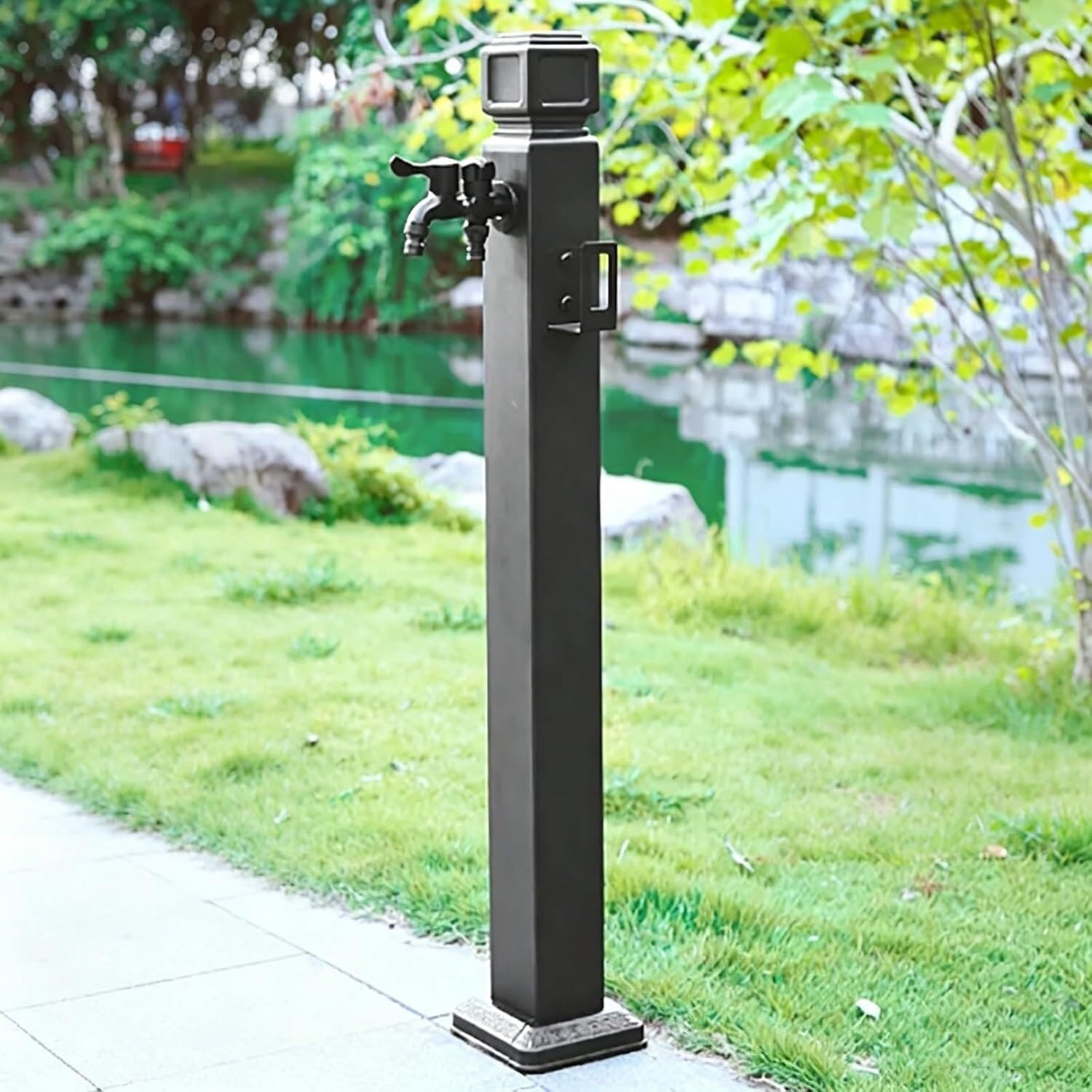 Hgouhk Schwarz Water Tap Fountain Hydrant Vertical Square Garden Water Column，Outdoor Antifreeze Tap With Brass Fauce，Weatherproof Yard Hydrant
