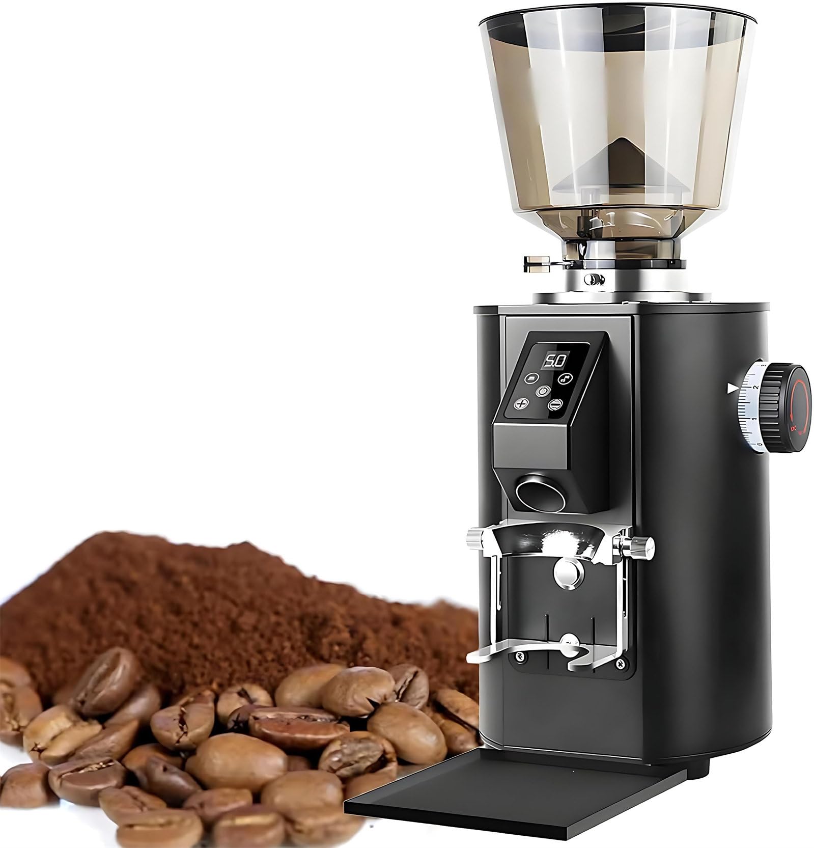 Molinillo De Café Profesional: Molinillo De Café Expreso De Muelas Planas De 64 Mm De Calidad Comercial Con 9 Ajustes De Precisión, Portafiltros, Para Molienda Regular Y Cuantitativa Ajustable Black