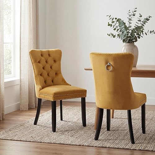 Miniatura 34 de Sillas de Comedor Juego de 4 sillas de comedor de terciopelo azul claro, Silla tapizada de tela para cocina y comedor, sillas de comedor modernas de