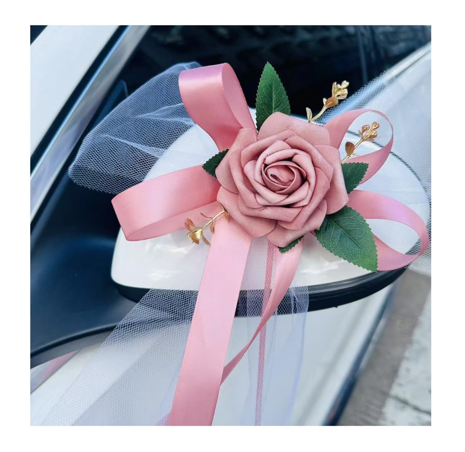 EnxJire Just Married Car Decor Wedding Aisle Chair Flower