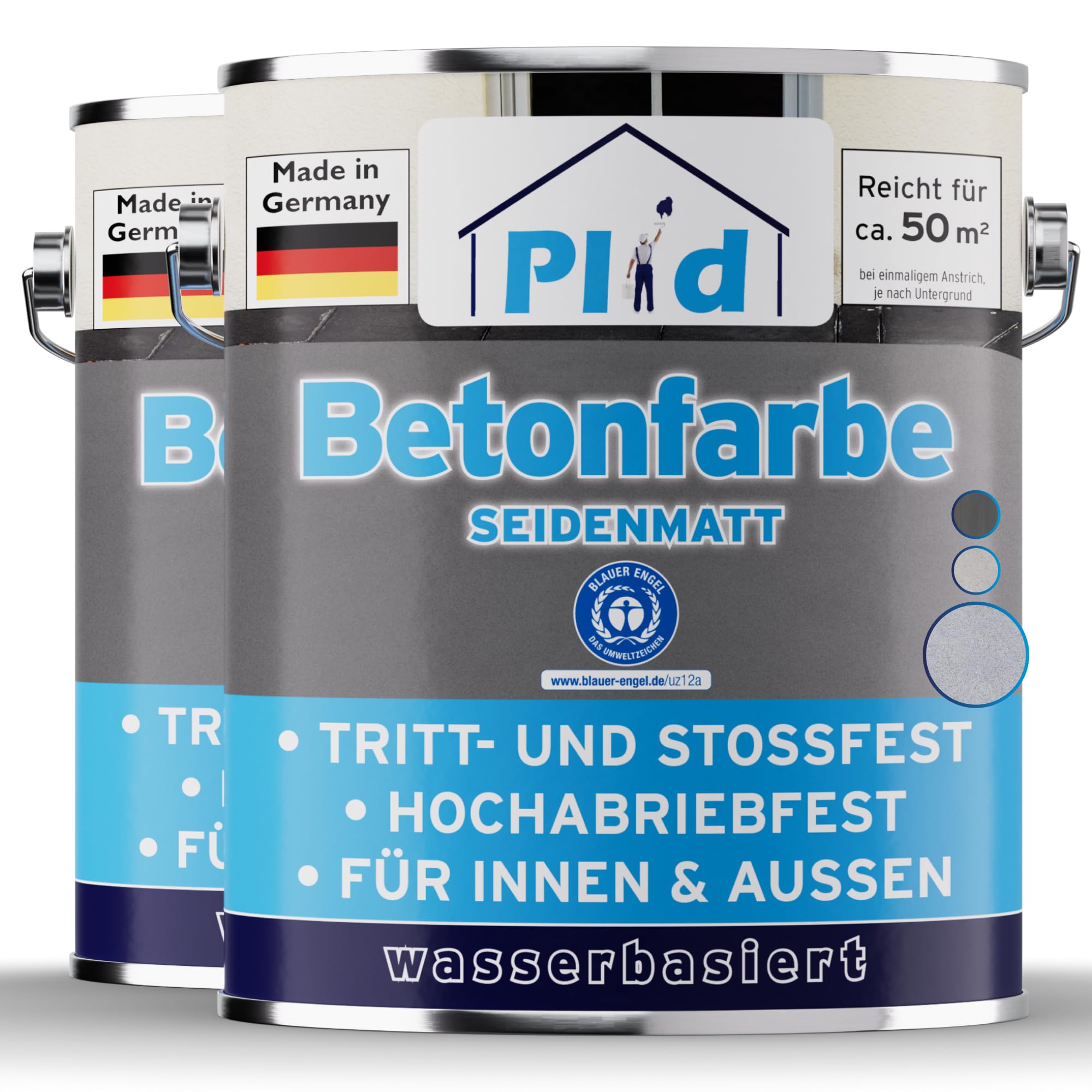 Plid® Peinture Béton 5l Gris Argent – Peinture Sol et Mur Intérieur & Extérieur/Haute Résistance, Séchage rapide/Idéale Garage, Cave, Sous-Sol, Terrasse, Escalier, Parking, Atelier, Entrepôt