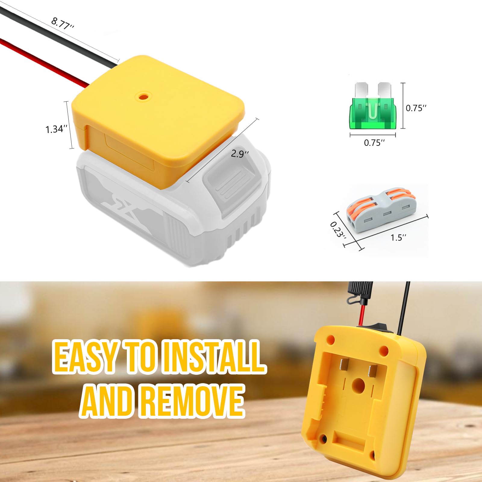 Power Wheels Adapter For Dewalt 20V Battery Converter Kit Fuse Switch 12AWG Wire