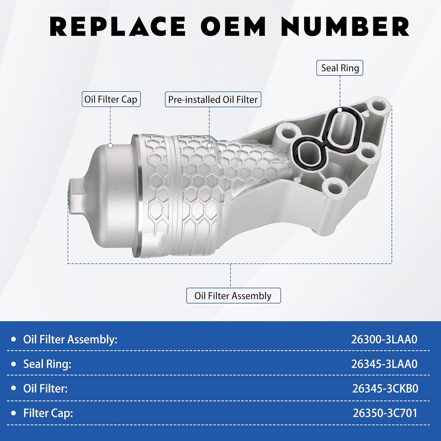 26300-3LAA0 Upgrade Aluminum Oil Filter Housing Complete Assembly Fit for Kia Telluride 20-24, Sedona 19-21, Sorento 19-20, Cadenza 17-20, Hyundai Genesis G80 17-20, Palisade 20-24