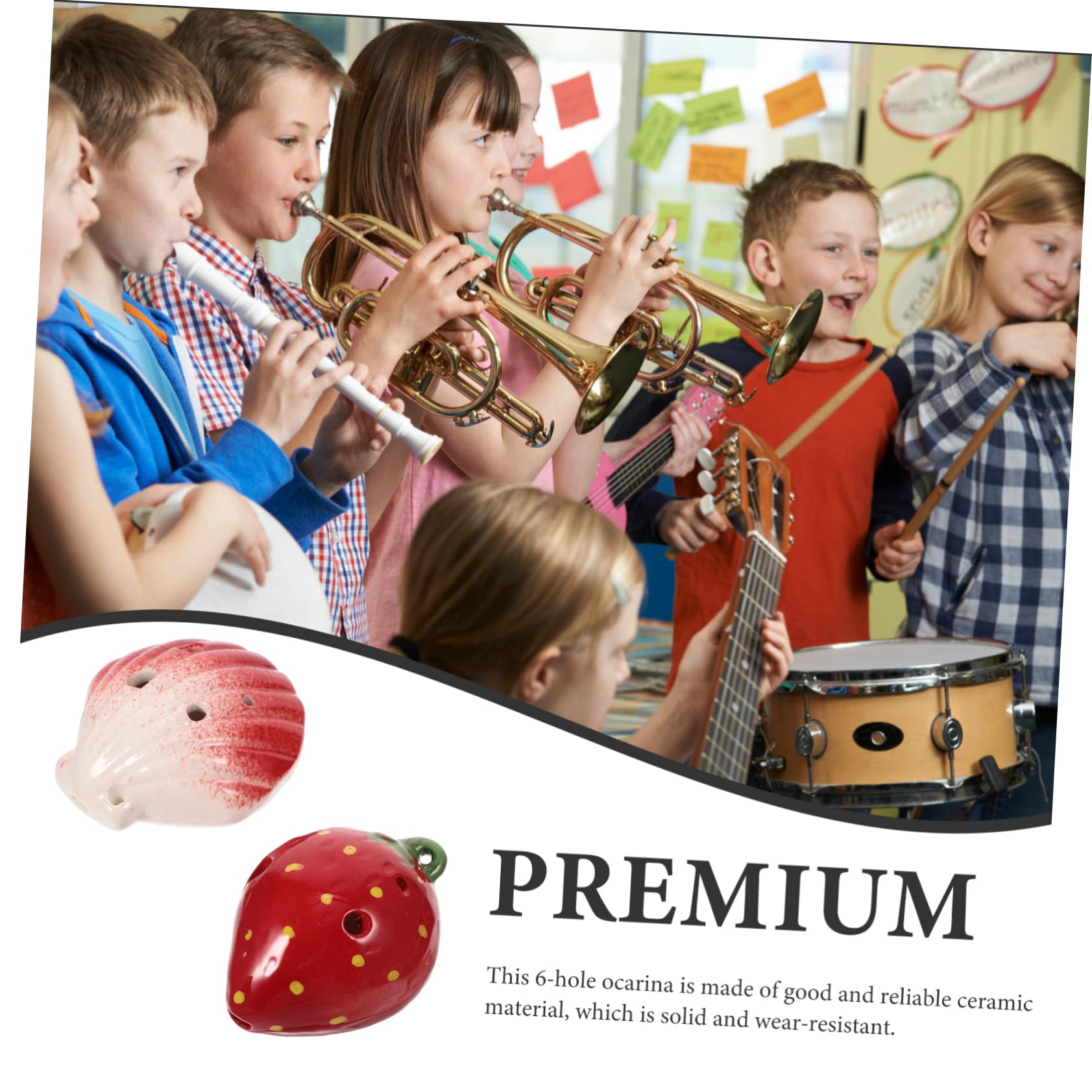 Toddmomy 6 Holes Ocarina Set Strawberry Shape for Boys and Girls Practice Musical Instrument Sturdy Ceramic Material
