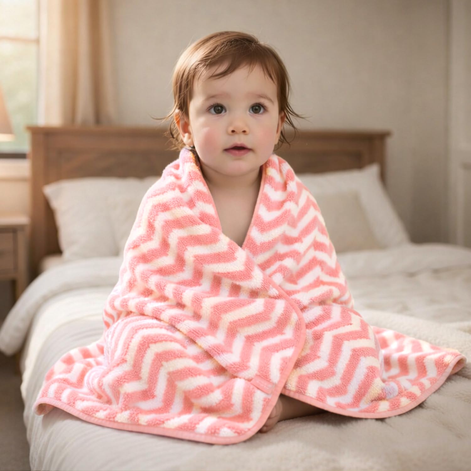 LUXE HOME INTERNATIONAL Microfibre Bath Towel Chevron Pattern Super Absorbent Quick Dry Lightweight Soft Towels for Kids Boys Girls Adults 70x132cm Pink Pack of 1-image-12