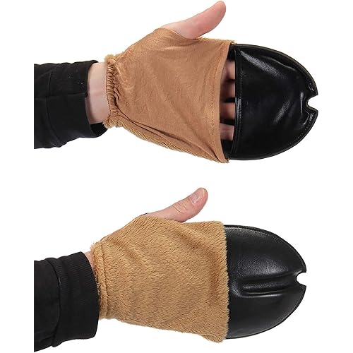 Deer Costume Brown Front Hooves - Polyester and Spandex Hoof Gloves with Mitten Flap