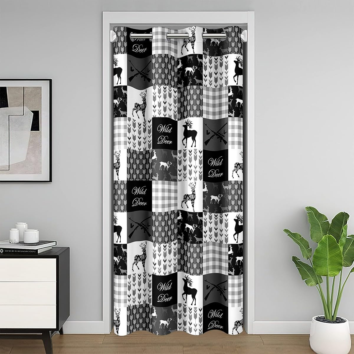 Deer Hunting Doorway Curtain Privacy 150x203cm Antlers Cabin Rustic 30%-50% Room Darkening Blackout Curtain Camo Boho Arrow Plaid Buffalo Check Door Cover Curtain Wild Animal Window Treatments