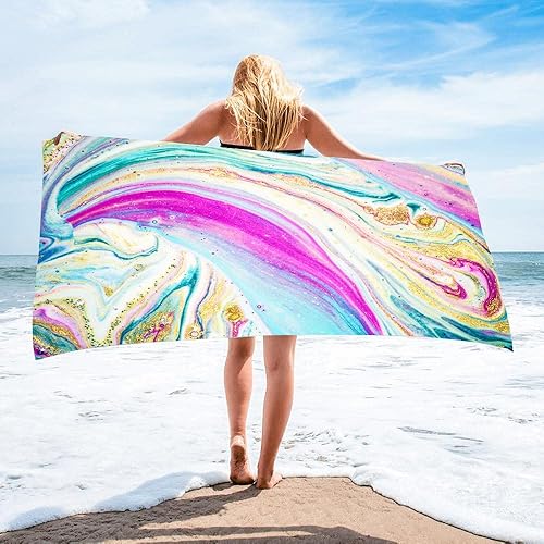 Miniatura 4 de Queenshin Juego de 2 toallas de playa extragrandes de teñido anudado a prueba de arena, de secado rápido, lindas mantas de viaje de microfibra