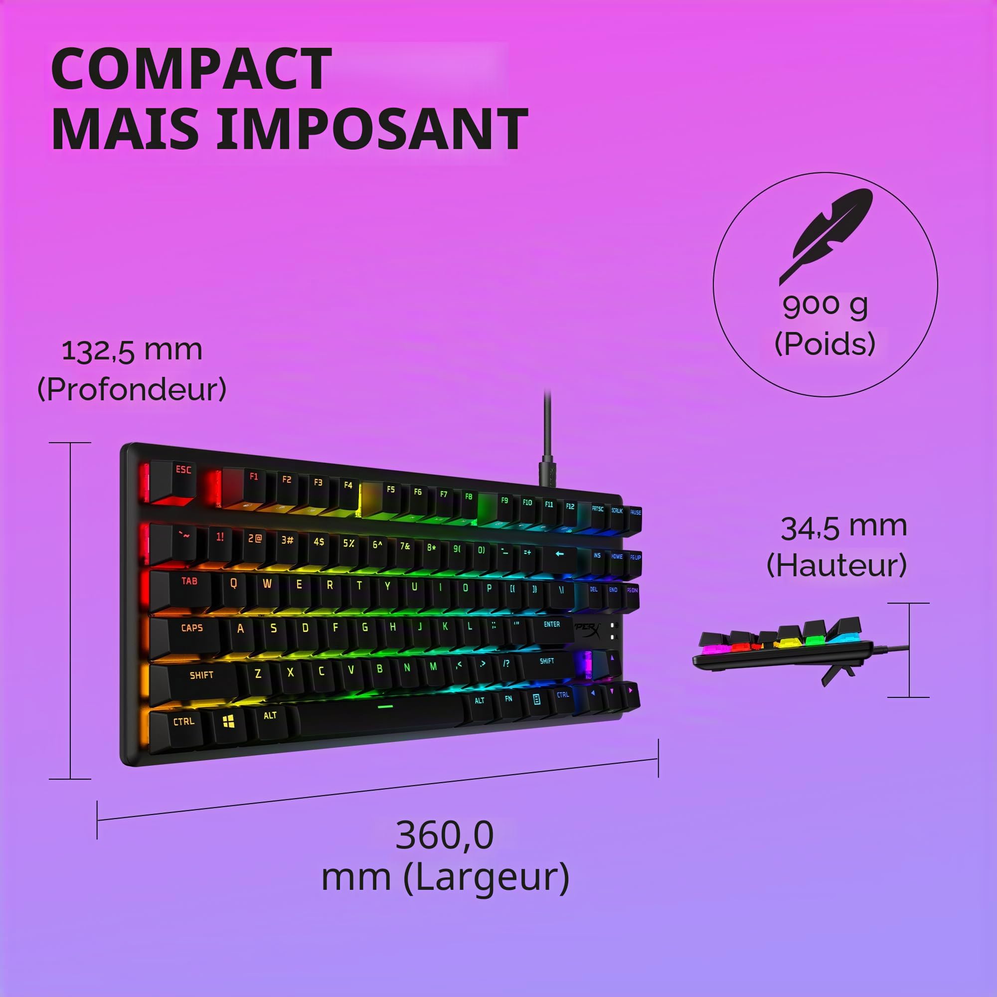 HyperX Alloy Origins Core PBT – TKL Clavier de Jeu mécanique, Touches PBT, éclairage RVB, Compact, Corps en Aluminium, Personnalisable avec HyperX NAuthity, mémoire intégrée – HyperX Tactile Aqua