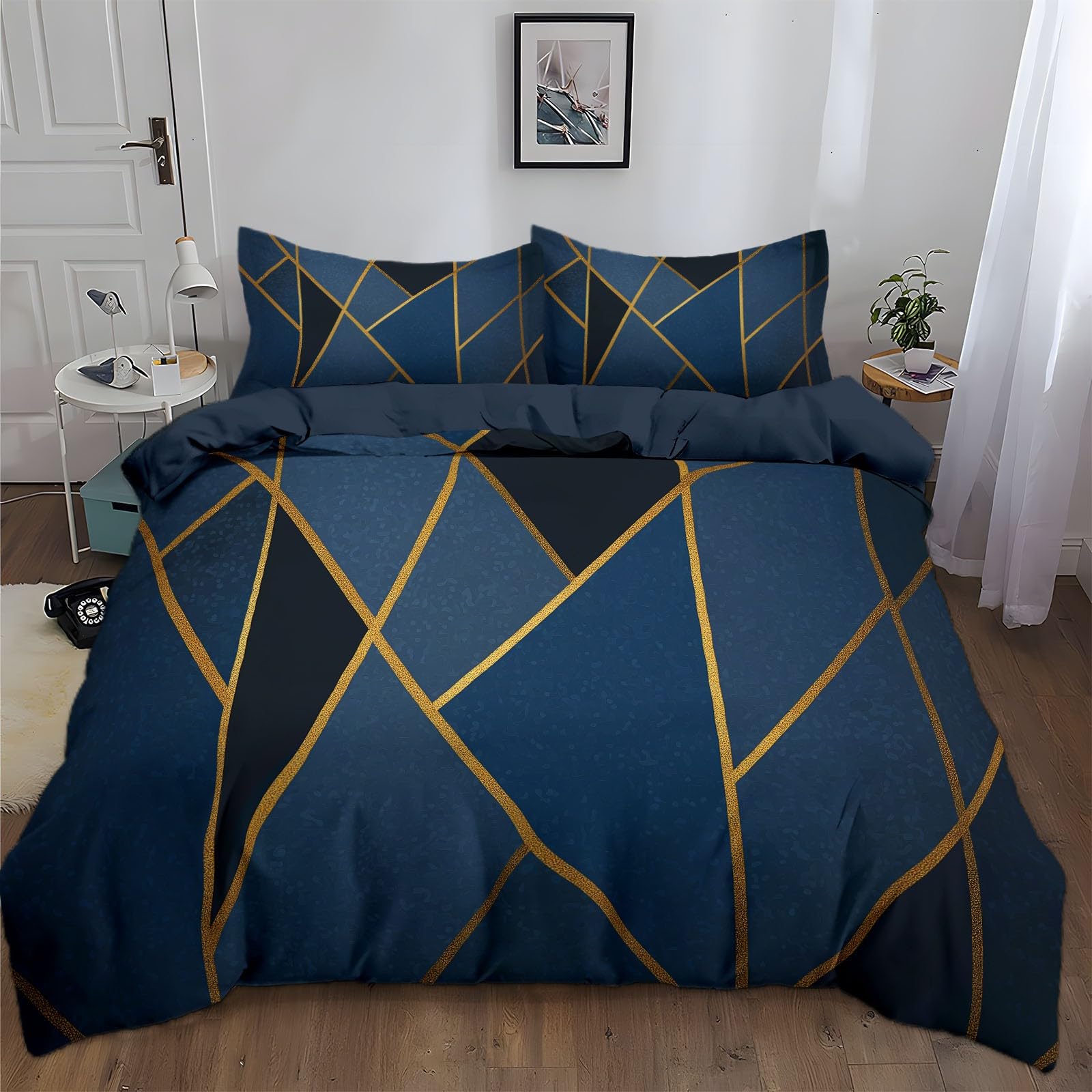 Poszewka na kołdrę, pojedyncza, geometryczna, foliowa, wysokiej jakości, dwustronna, z mikrofibry, podwójna, 200 x 200 cm, 3 szt., ultramiękkie, luksusowe zestawy pościeli z 2 poszewkami na poduszki