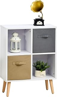 Sponsored Ad – HOMCOM Freestanding 4 Cube Storage Cabinet Unit w/ 2 Fabric Drawers Handles Home Office Organisation Shelve...