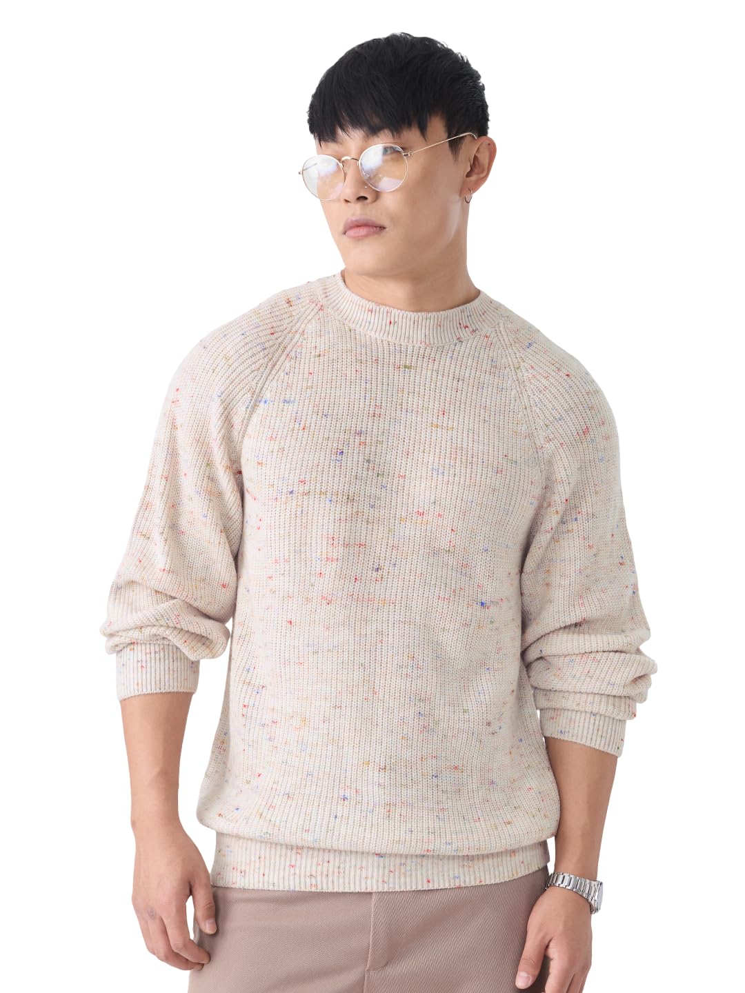 the souled store Sandstone Men and Boys Full Sleeves Round Neck Speckled Knitted Acrylic Lightweight Casual Oversized Pullovers-picture-27