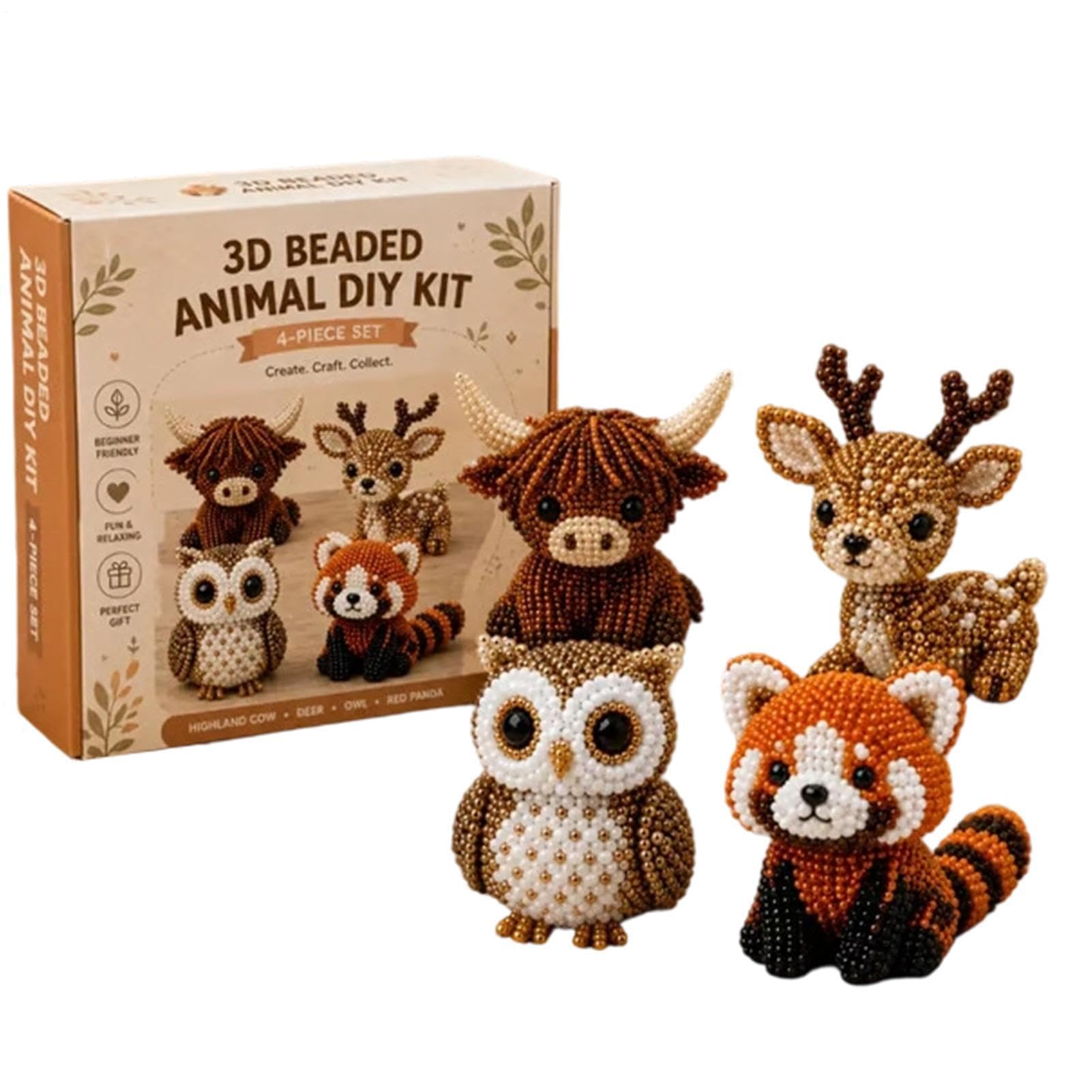 DIY Animal Beading Kit, Tiny 3D Beaded Animal DIY Set, with Colorful Beads and Instructions, Handmade Creative Jewelry Art Craft Kit, for Beginner, Enthusiasts, Kids, Adults