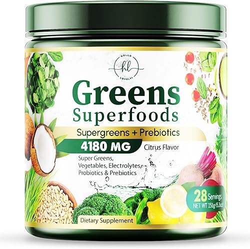Greens Blend Superfood - Mezcla de batidos en polvo Super Greens para apoyo energético y de salud digestiva con probióticos, espirulina orgánica,