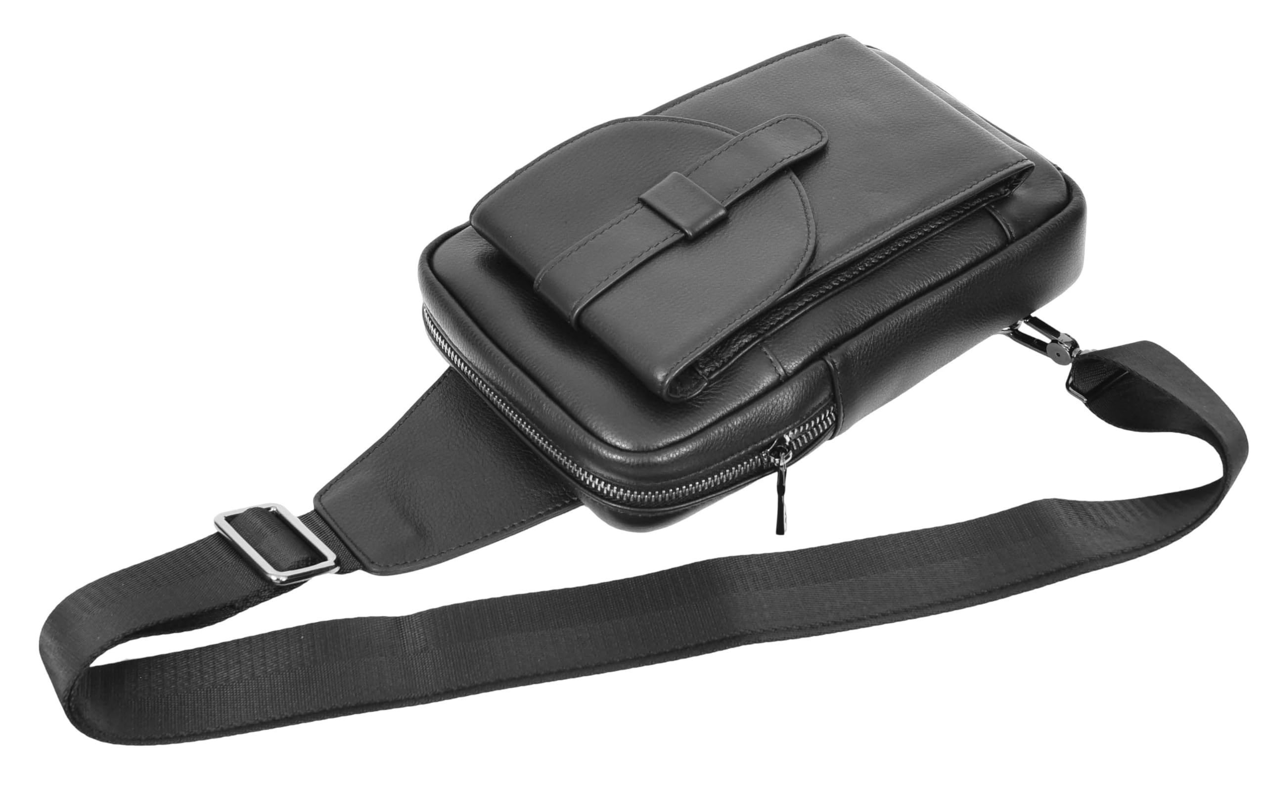 A710 Umhängetasche aus echtem Leder, im Holster-Stil, trendiger Brustbeutel, Reise-Organizer für Herren, Schwarz , Small