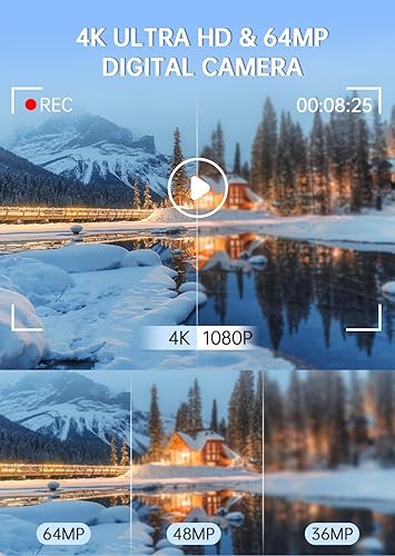 Vista 3 de Cámara digital, cámara de doble pantalla 4K 64MP UHD, zoom de 18X, cámaras digitales portátiles para apuntar y disparar con tarjeta TF de 64 GB, 2