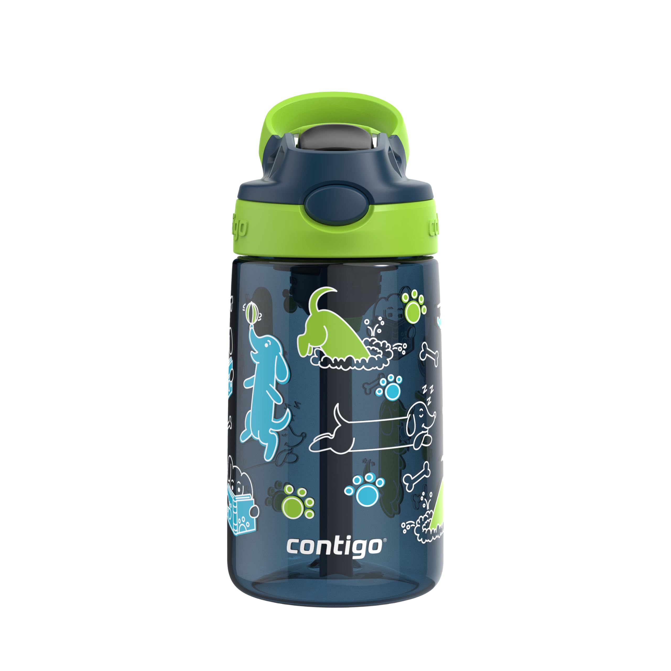 Contigo Aubrey Leak-Proof Spill-Proof Water Bottle, Lime with Dogs, 14 oz