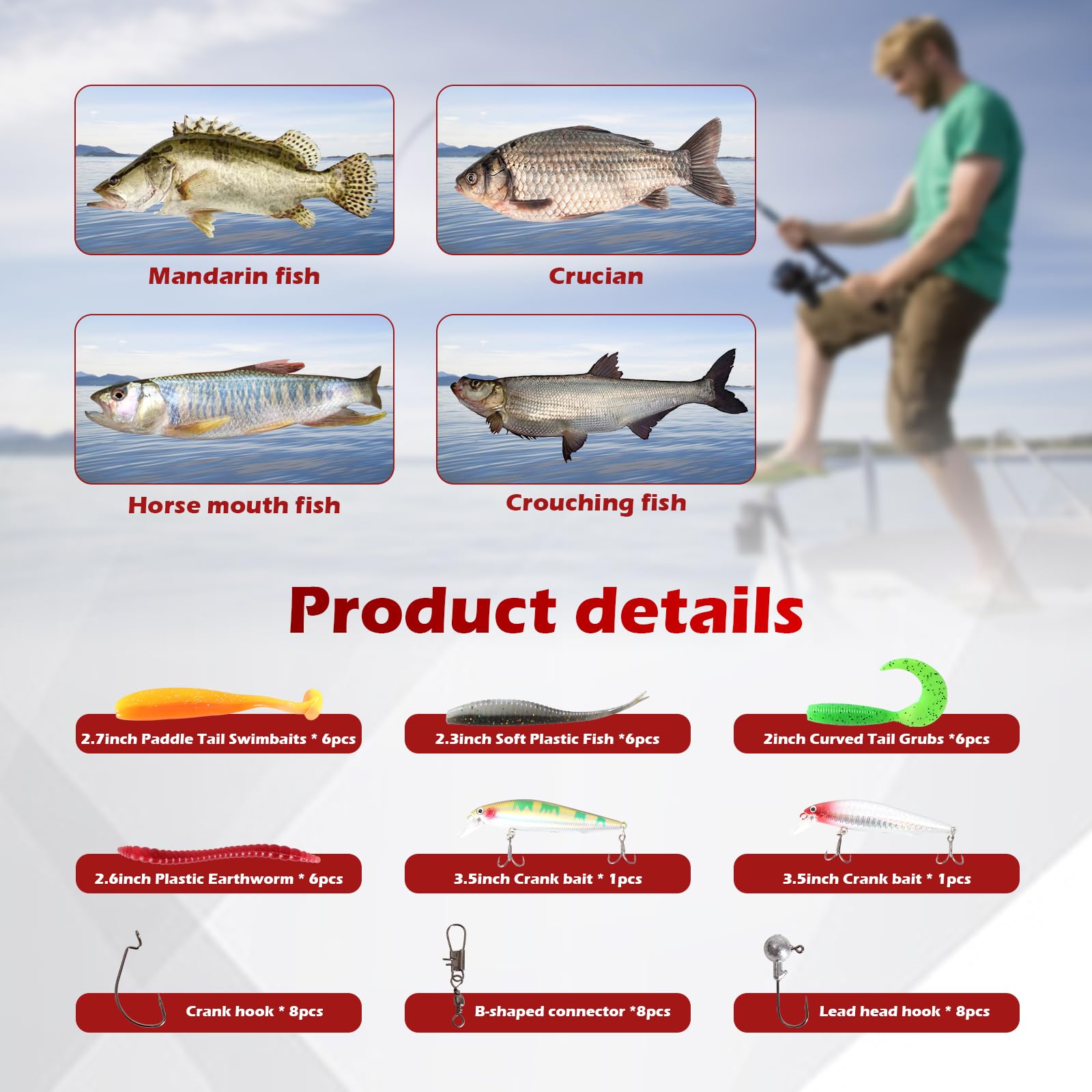 Angelruten- und Rollen-Kombi-Set – 2,1 m zusammenklappbare Kohlefaserruten mit Spinnrollen, Angelköder, Tragetasche für Reisen, Salzwasser, Süßwasser, komplettes Angelruten-Set für Angler
