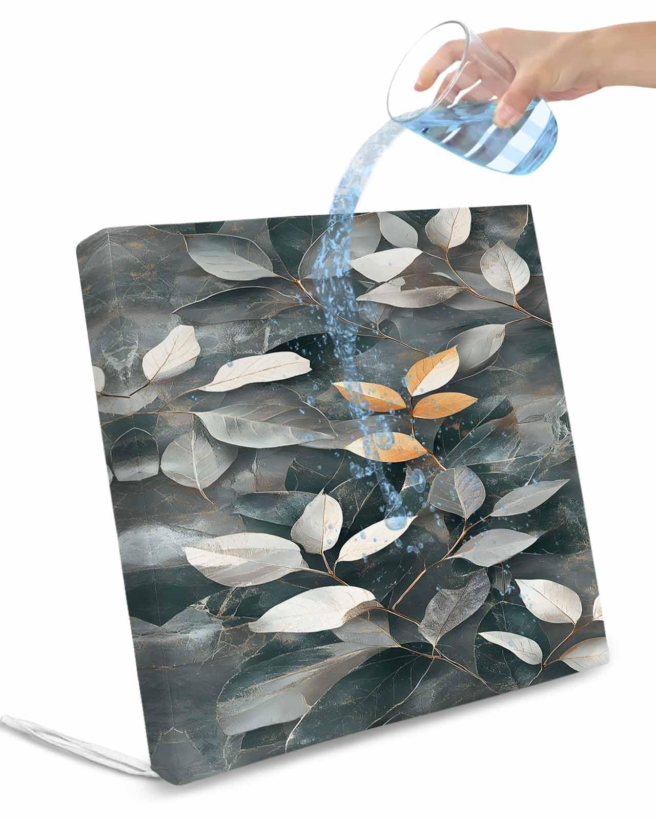 2 Pack Botanical Leaves Waterproof Cushion Covers with Ties, Outdoor Patio Chaise Lounge Chair Seat Cushion Slip Covers Replacement(Only Cover) Vintage Leaf Plants Vines Branches 20