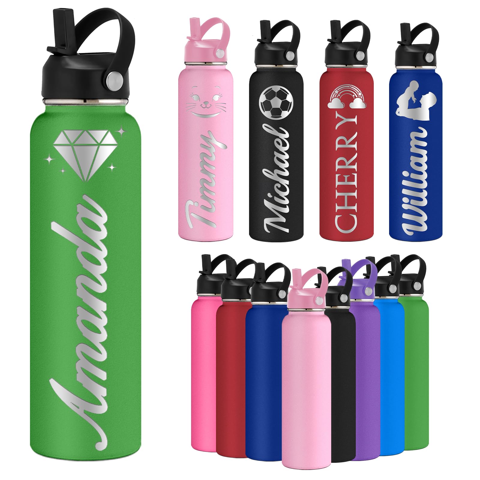 Oscolewis Custom Water Bottle Personalized Stainless Steel Name Water Bottles 12 18 24 32 40oz Customized Engraved Insulated Bottle for Women Men Icon6 โ image 1