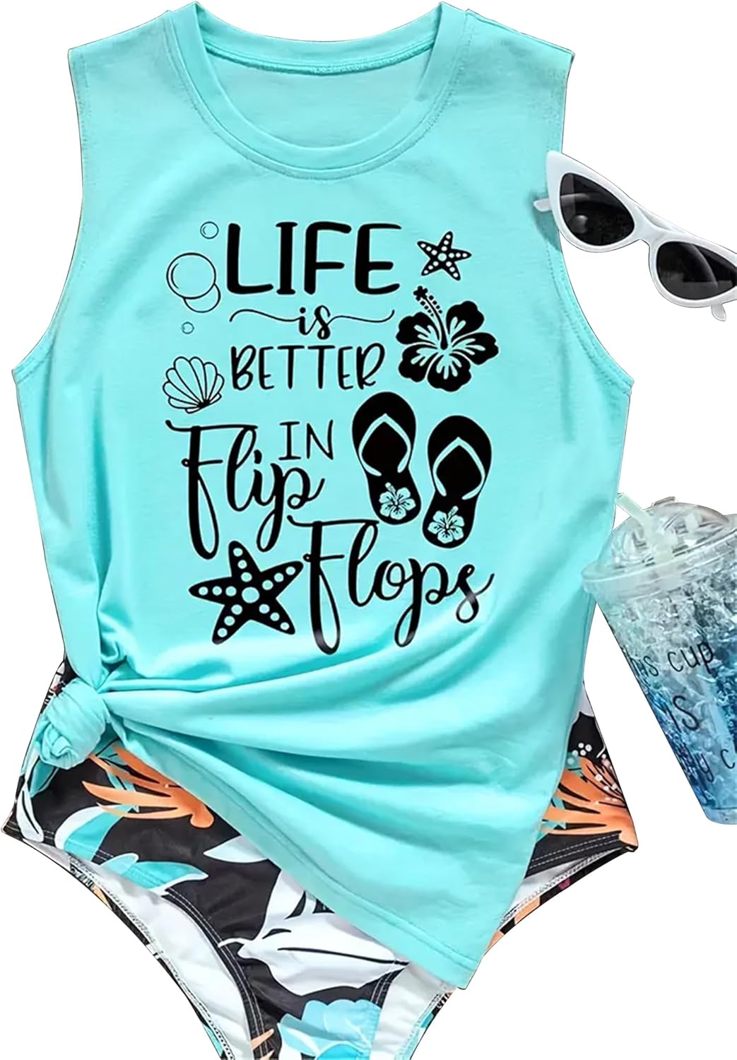 On Cruise Time Coconut Tree Tank Tops for Women Summer Vacation Sleeveless Shirts Casual Beach Praty Graphic Tees Vest