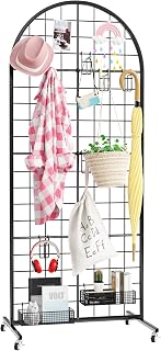 Aseem 2' x 5.2' Black Grid Wall Panel Display Stand - Movable Floorstanding Wire Rack with T-Base for Retail, Crafts & Home Storage