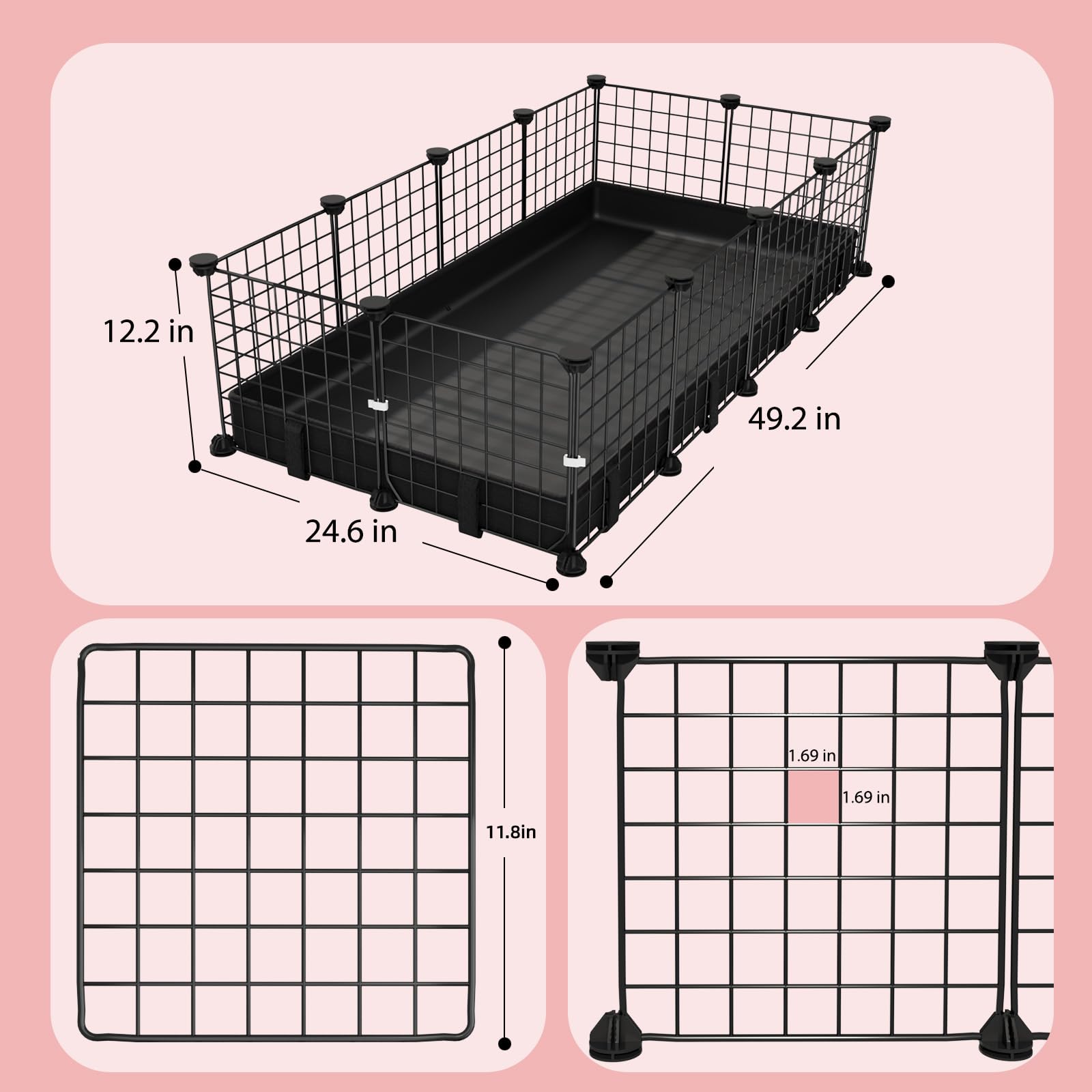 Kleintier-Laufstall mit wasserdichter Matte, Meerschweinchenkäfig, 125 x 62,5 x 31 cm, C&C-Käfig für Hamster, Kaninchen, Igel, Chinchilla, Frettchen, drinnen und draußen, tragbarer Metalldraht