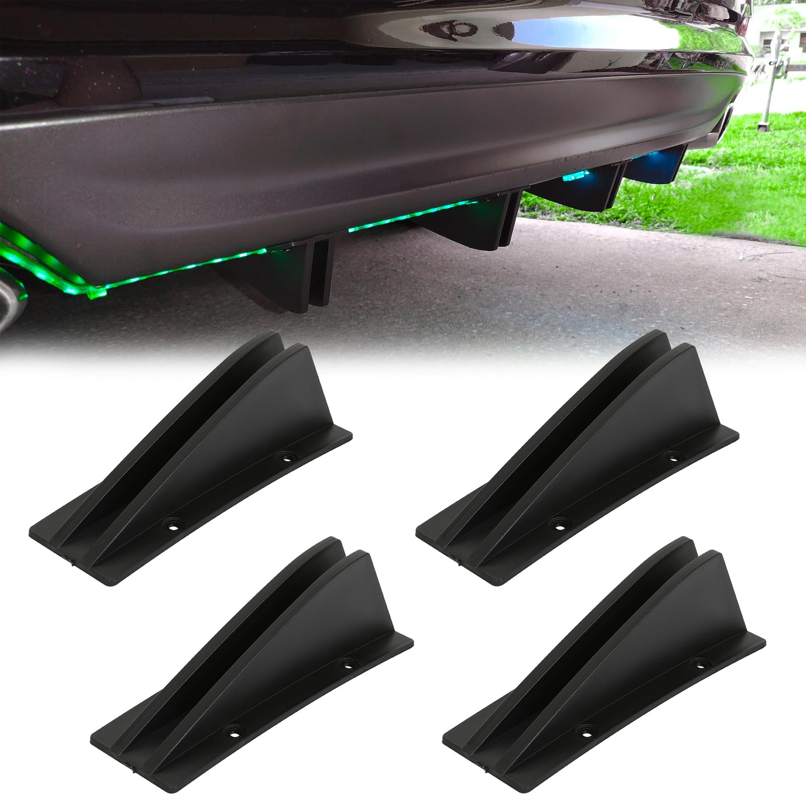 Kit 4 Becquets Arrière Universels Pour Voiture - Noir, ABS, Pour Pare-chocs Arrière, Style Sportif, Protection Anti-rayures