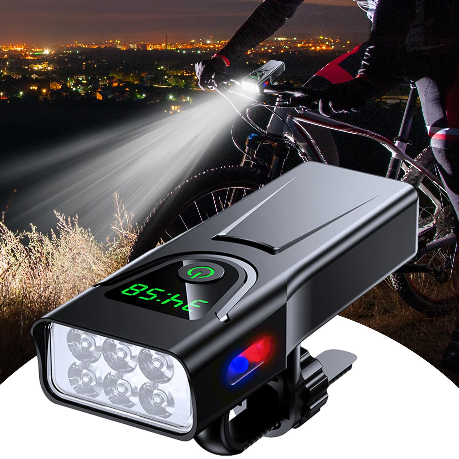per Bici Notturne Fanale Posteriore Ricaricabile Impermeabile 5 Modalità | 1000 Lumen Anteriore Bici 5200mAh per Ciclismo Adulti Bambini Scooter e Passeggino