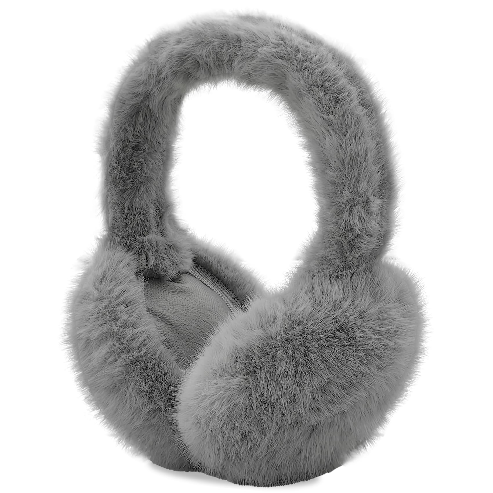 AUSUAYA Fuzzy Earmuffs, Foldable Warm Plush Earmuffs Ear Warmers for Winter Cold Weather Earmuffs W-E-M2, gray, One Size