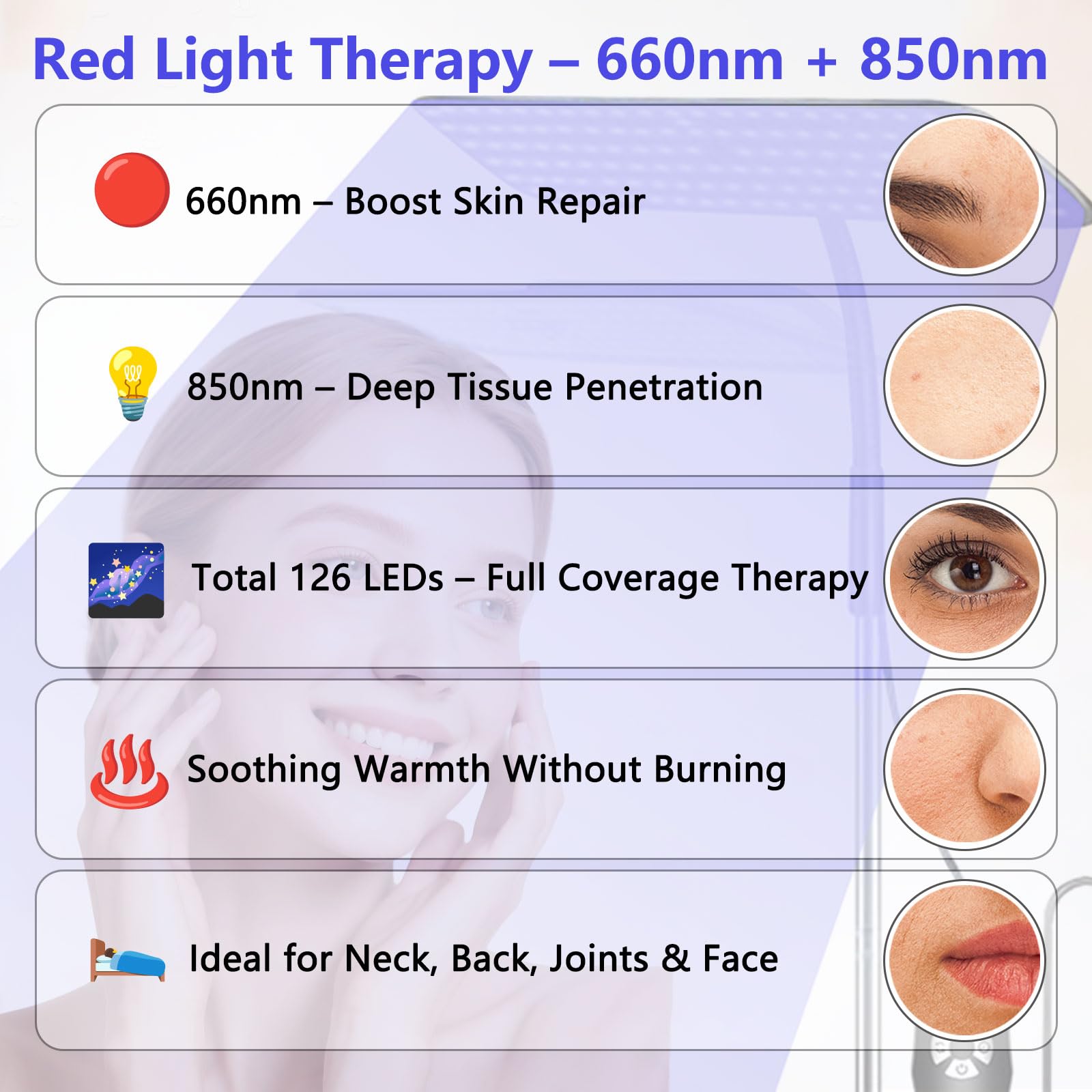 Lampe de bronzage portable 240 LED 660+850 nm visage réglable 3 modes 5 niveaux minuterie