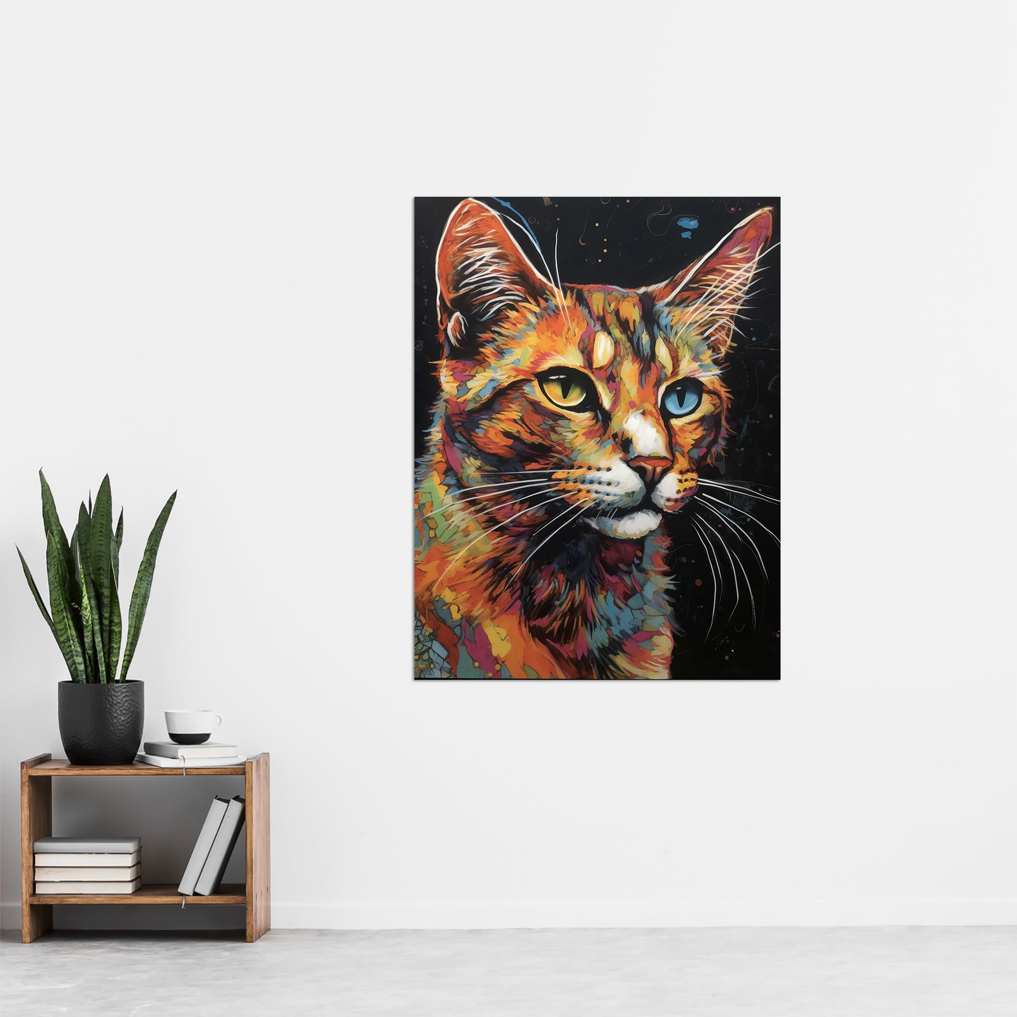 Artery8 The Cats Eyes By Amy Longford Tortoiseshell Modern Painting Heterochromia Acrylic Extra Large XL Wall Art Poster Print - Image 4