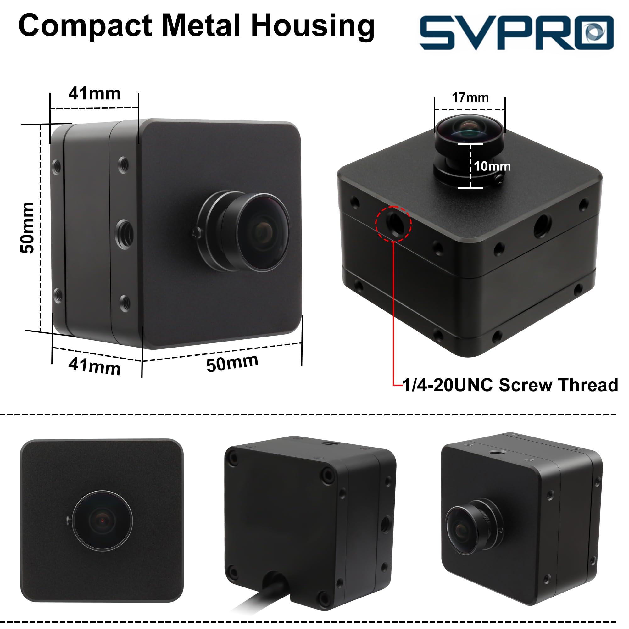 Svpro Caméra d'obturation Globale USB 3.0, 1200p 120fps, 720p 200fps Webcam Haute Vitesse avec boîtier en métal pour numérisation 3D, VR/AR, Grand Angle Fisheye 153°, caméra UVC pour Ordinateur et