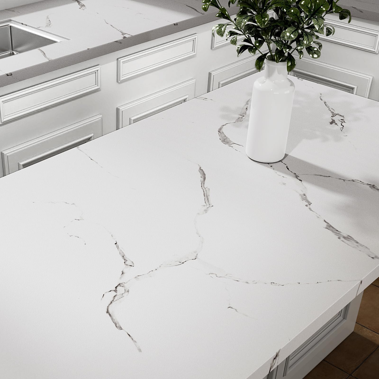 Stickyart Papel Pintado Autoadhesivo Cocina Vinilo Encimera Cocina Mármol Blanco 90cmX400cm Vinilo Adhesivo Muebles Matt Impermeable Vinilos Adhesivo para Encimera de Baño Vinilos de Pared Decorativo