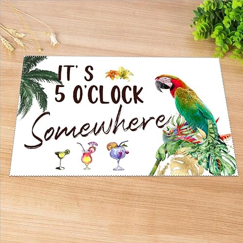 Miniatura 7 de Manteles individuales resistentes al calor It's Five O'clock Somewhere Parrot de 12 x 18 pulgadas, manteles individuales antideslizantes de tela